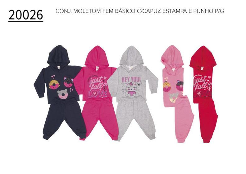 Imagem de Conjunto Infantil Feminino Blusão e Calça Moletom P ao G