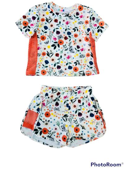 Imagem de Conjunto infantil feminino cropped com short estampa flores e borboletas mylu