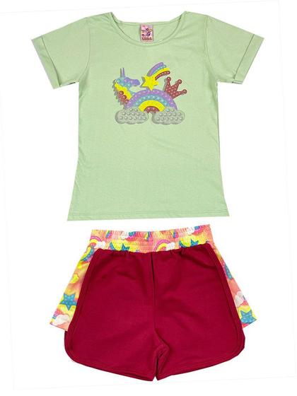 Imagem de Conjunto Infantil Feminino Princess Unicorn - Lual Kids - Menta/Carmim