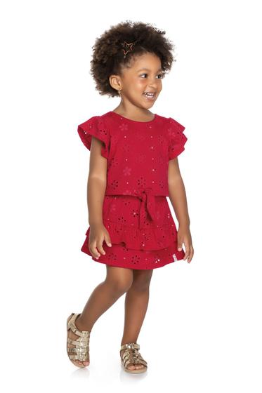 Imagem de Conjunto Infantil Feminino Saia com Shorts Vermelho Elian Malha Leve 