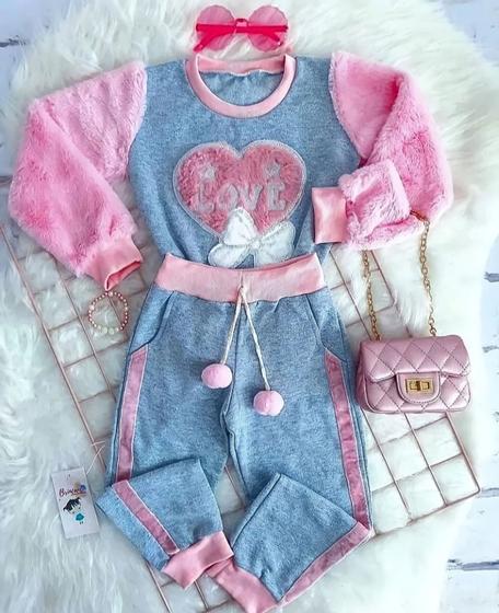 Imagem de Conjunto Infantil Feminino Ursinho Love Moda Inverno de Calça e Blusa