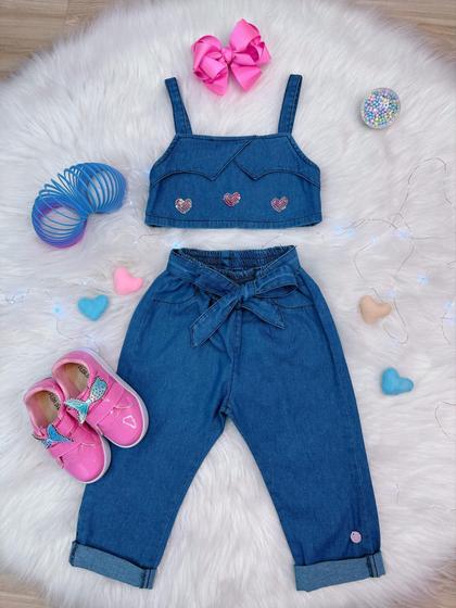 Imagem de Conjunto infantil Jeans Love Fashion Festas Luxo