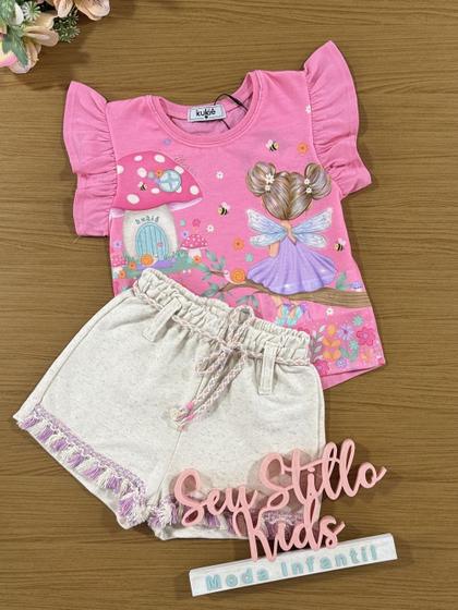 Imagem de Conjunto Infantil Kukie Alecrim Versão Shorts e Blusa Rosa Fadinha