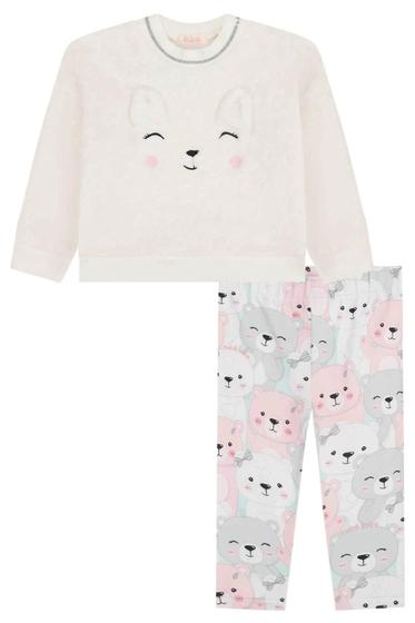 Imagem de Conjunto Infantil Kukiê Blusão Feminino Em Pelos Com Calça Legging Térmica Moda Inverno