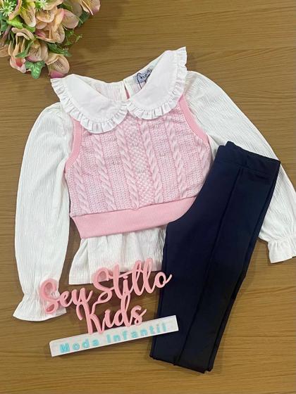 Imagem de Conjunto Infantil Kukie Inverno Calça e Blusa Com Colete Rosa