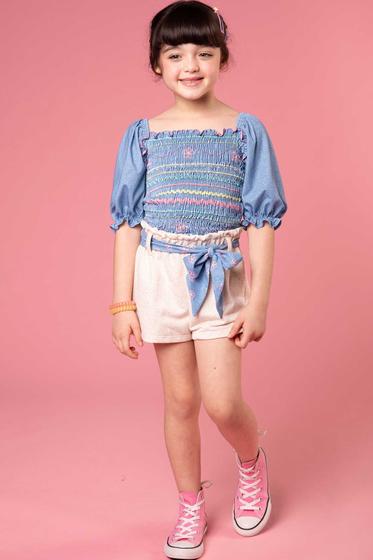 Imagem de Conjunto Infantil Kukie Tropical Shorts e Blusa Azul