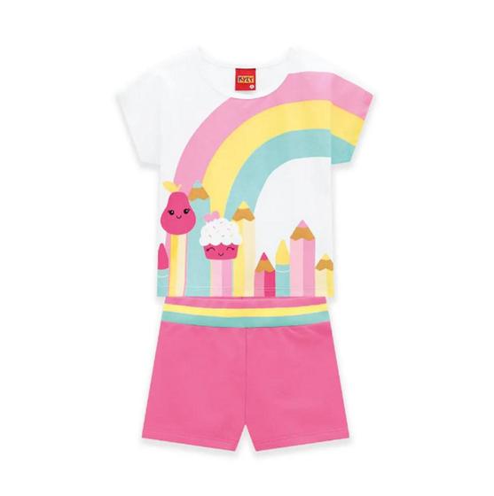 Imagem de Conjunto Infantil Kyly Arco-íris Colorido Rosa Imperdível Cód: 91