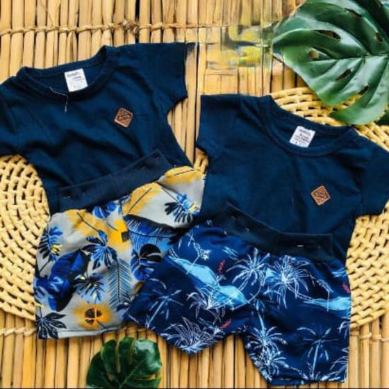 Imagem de Conjunto infantil linha bebe havai camisa + short menino baby de 3 a 6 meses