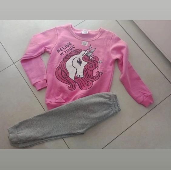 Imagem de Conjunto infantil longa-feminino-moletom- nas cores rosa e cinza - Tamanho 6 a 7 anos 
