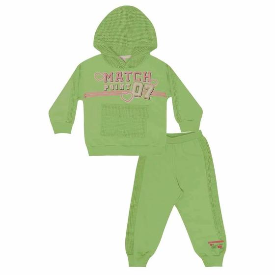 Imagem de Conjunto infantil m/l cata vento jaquete match c/capuz + calça moletom sem felpa neon