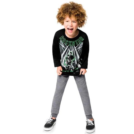 Imagem de Conjunto infantil manga longa moletom flanelado rockstar masculino kyly