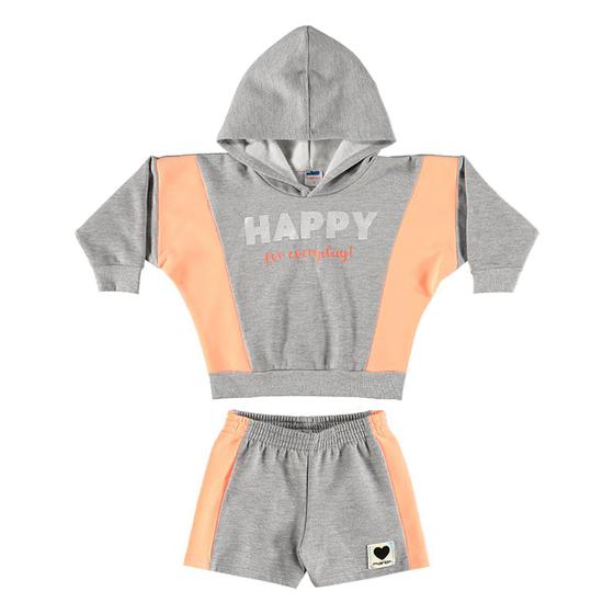 Imagem de Conjunto Infantil Marlan Blusão Com Capuz e Shorts em Moletom Felpado Happy Menina