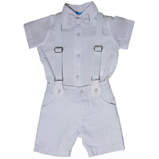 Imagem de Conjunto Infantil Masculino Batizado para Bebê Camisa Bermuda Esporte Fino Suspensório Gravata 26001