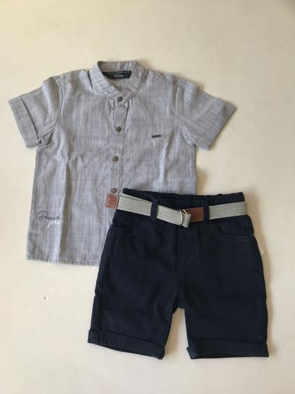 Imagem de Conjunto infantil masculino camisa curta social e bermuda jeans Paraiso