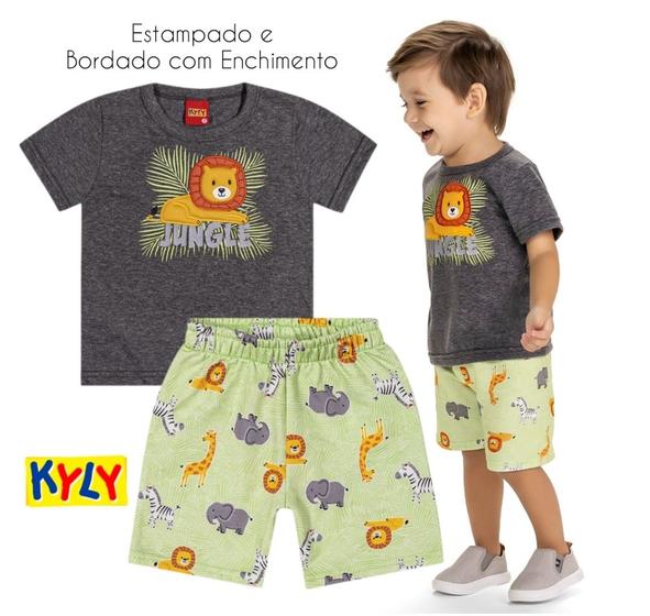 Imagem de Conjunto Infantil Masculino  Camiseta + Bermuda Moletinho Leão Kyly