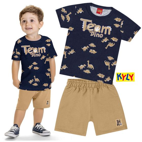 Imagem de Conjunto Infantil Masculino Camiseta + Bermuda Moletinho Team Dino Kyly