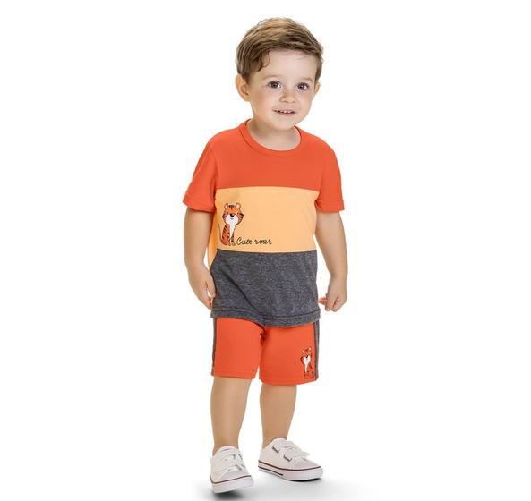 Imagem de Conjunto Infantil Masculino Camiseta + Bermuda Moletinho Tigre Kyly