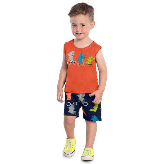 Imagem de Conjunto Infantil Masculino Regata + Bermuda Moletinho Animais Kyly