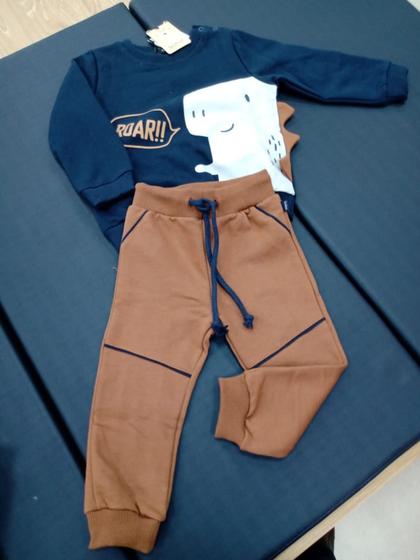 Imagem de conjunto infantil masculino tamanho 1 100% algodão com estampa de dinossauro e calça com cordão