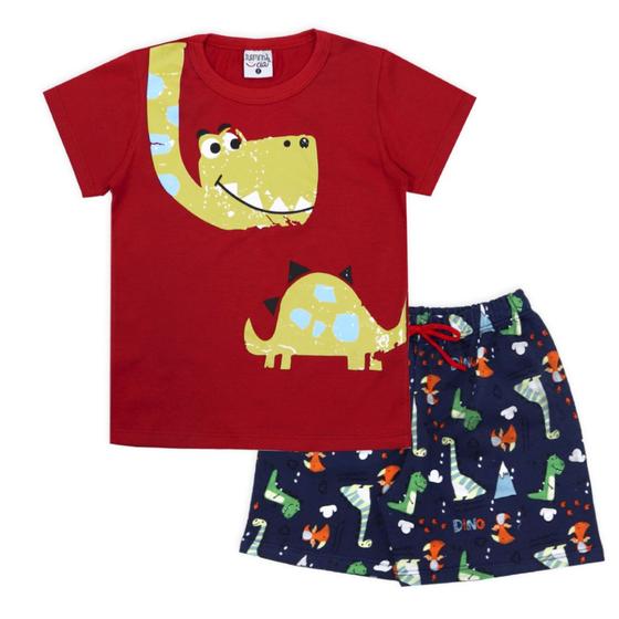 Imagem de Conjunto Infantil Meia Malha/Moletom Turminha & Cia Dino 31141 Vermelho