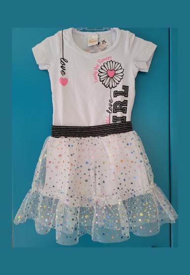 Imagem de Conjunto infantil menina alekids blusa e short saia tule poa