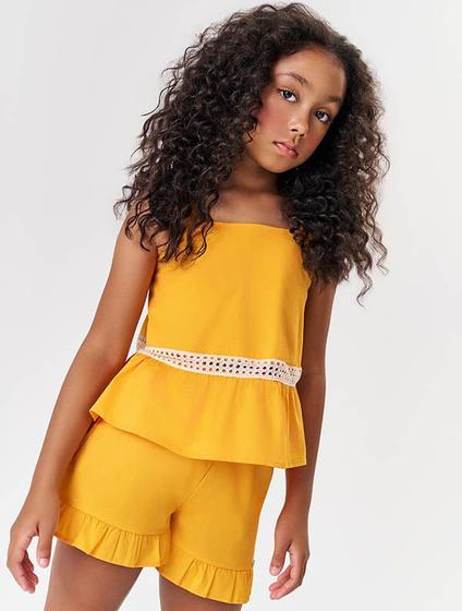 Imagem de Conjunto Infantil Menina Bata E Short Monocromático Laranja Catavento