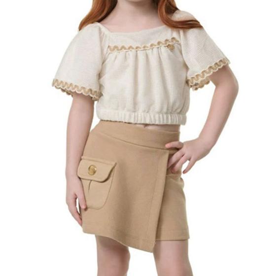 Imagem de Conjunto Infantil Menina Bika Cropped Marrom - 1329