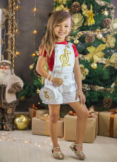 Imagem de Conjunto infantil menina blogueirinha Jardineira short 4 peças natal ano novo