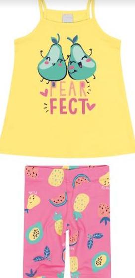 Imagem de Conjunto Infantil Menina Blusa Alça em Meia Malha Gliter e Bermuda em Cotton Estampada - Malwee Kids