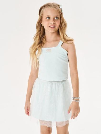 Imagem de Conjunto Infantil Menina Blusa Cropped E Saia-Short Em Tule Azul Cinti