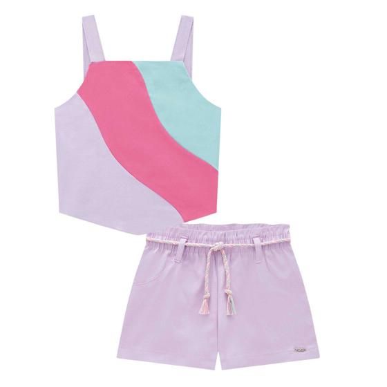 Imagem de Conjunto Infantil Menina Blusa Cropped/Shorts Sarja Kukiê