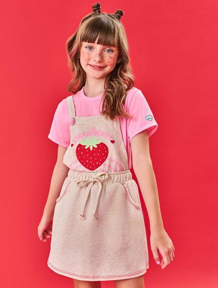 Imagem de Conjunto Infantil Menina Blusa E Salopete Strawberry Rosa E Off White Cinti