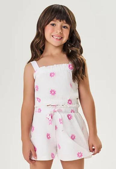 Imagem de Conjunto Infantil Menina Blusa E Short Bordado Flor Mundo Cinti