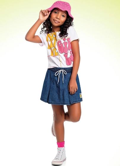 Imagem de Conjunto Infantil Menina Blusa e Short Saia Jeans Leve Fakini Kids