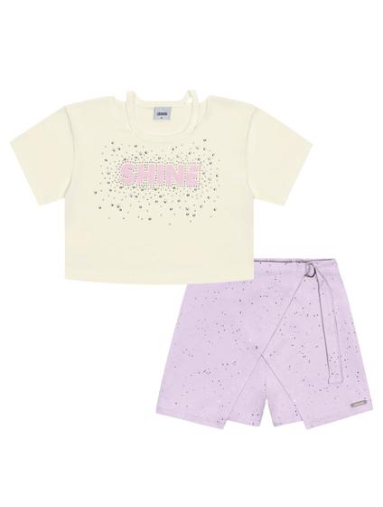 Imagem de Conjunto Infantil Menina Blusa e Short-Saia Shine Verde e Lilás Catavento