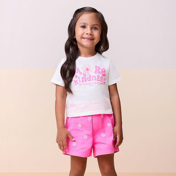 Imagem de Conjunto Infantil Menina Blusa Flores/Shorts Rosa Momi