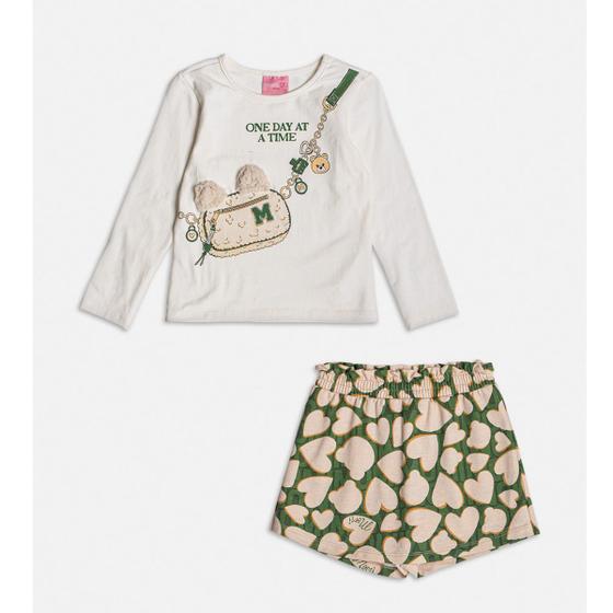 Imagem de Conjunto Infantil Menina Blusa/Short-Saia Corações Verde Momi