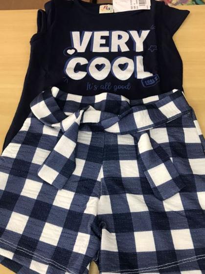 Imagem de Conjunto Infantil Menina Blusa Short Xadrez cLaço em Malha Macia Confortável Verão Estiloso - BKids