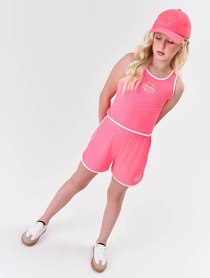 Imagem de Conjunto Infantil Menina Blusa Think Brave E Short Rosa Neon Catavento