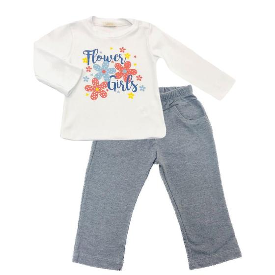 Imagem de Conjunto Infantil Menina com Blusa Estampada Flores e Calça 