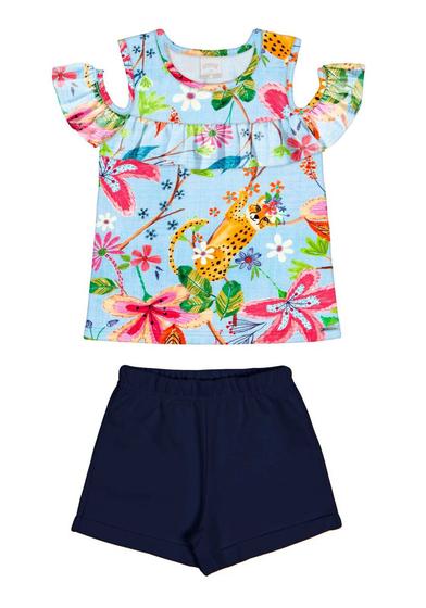 Imagem de Conjunto infantil menina com blusa floral e shorts