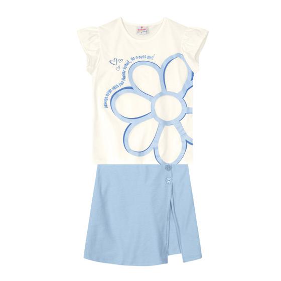 Imagem de Conjunto Infantil Menina com Shorts Saia Brandili Flor Azul