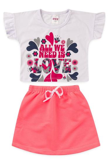 Imagem de Conjunto Infantil Menina Cropped Love Branco