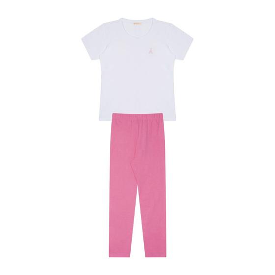 Imagem de Conjunto Infantil Menina Em Cotton, Blusa Básica Branca E Legging Rosa