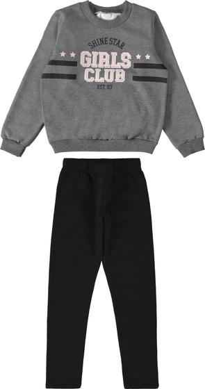 Imagem de Conjunto Infantil Menina em Moletom Flanelado Girls Club Malwee Cinza/Preto-Tamanho 4