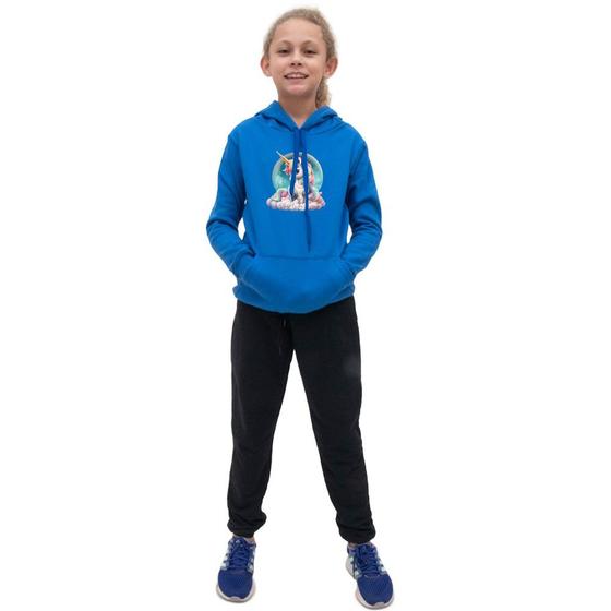 Imagem de Conjunto Infantil Menina Estampa Unicornia Colorida Blusa Canguru e Calça Moletom Toque Macio