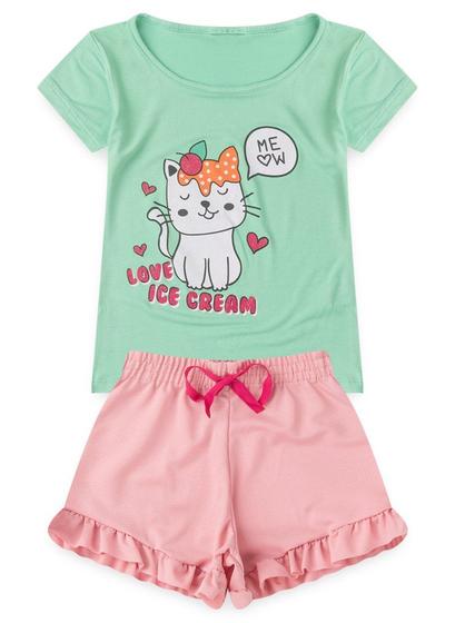 Imagem de Conjunto Infantil Menina - Gatinha Ice Cream - Verde e Rosa