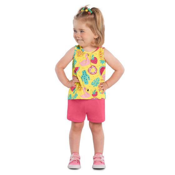 Imagem de Conjunto Infantil Menina Kyly Regata Algodão Shorts Cotton Amarelo/Vermelho