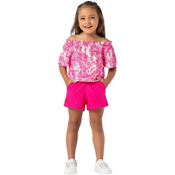 Imagem de Conjunto Infantil Menina Short E Blusa Cropped Floral Pink