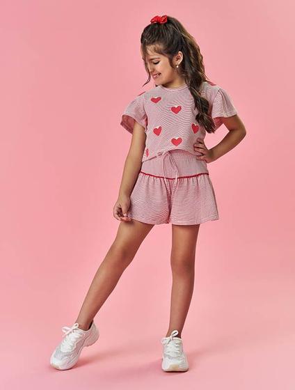 Imagem de Conjunto Infantil Menina Tutti-Frutti Blusa E Short Listras Vermelho Mundo Cinti